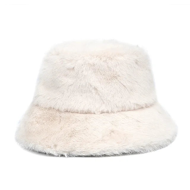 AOKOMELON Faux Fur Printed Plush Velvet Warm Bucket Hat