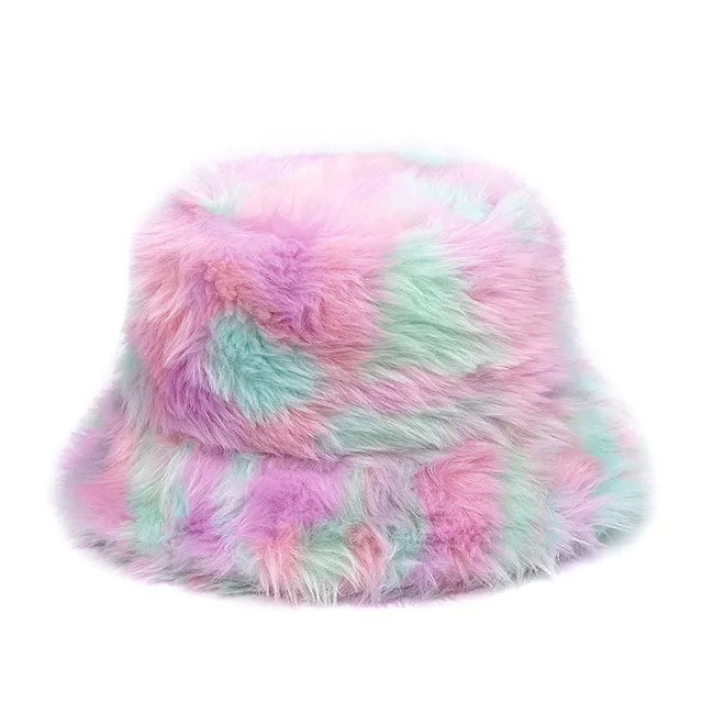 AOKOMELON Faux Fur Printed Plush Velvet Warm Bucket Hat