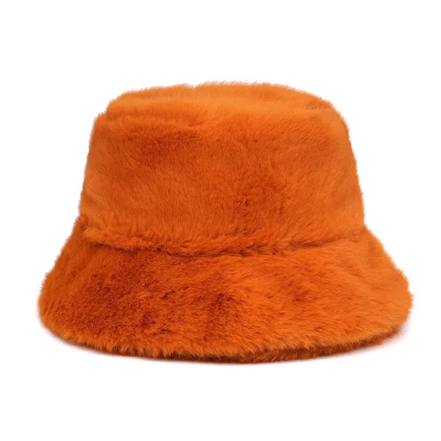 AOKOMELON Faux Fur Printed Plush Velvet Warm Bucket Hat