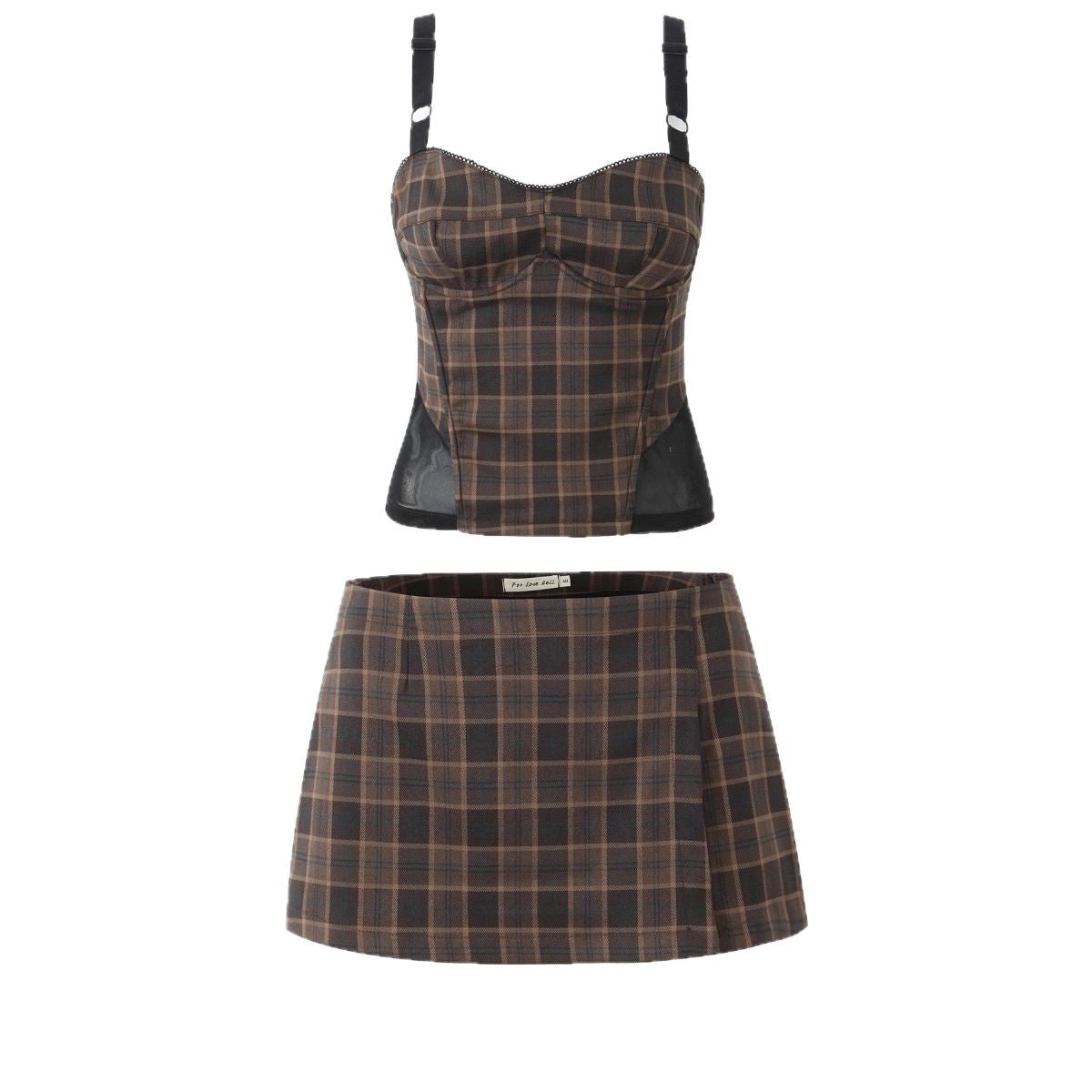 AOKOMELON Plaid Top+Short Skirt Set