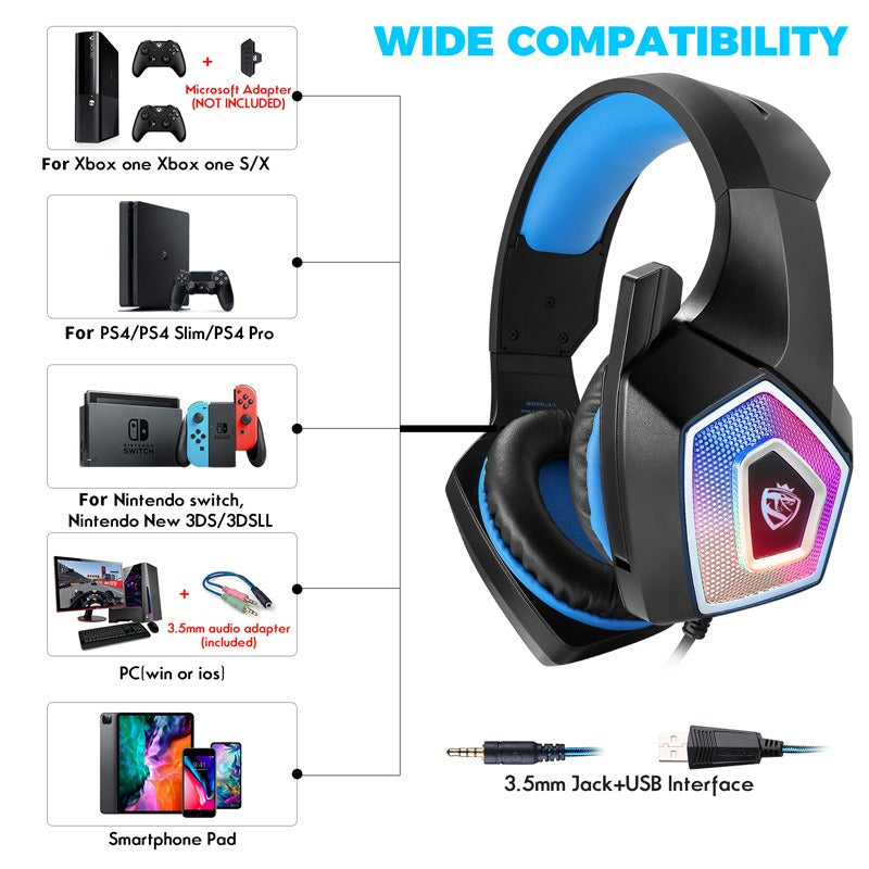 AOKOMELON Colorful RGB  Computer Wired Gaming Headphones