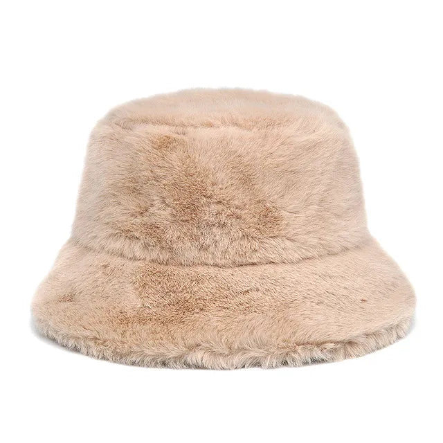 AOKOMELON Faux Fur Printed Plush Velvet Warm Bucket Hat