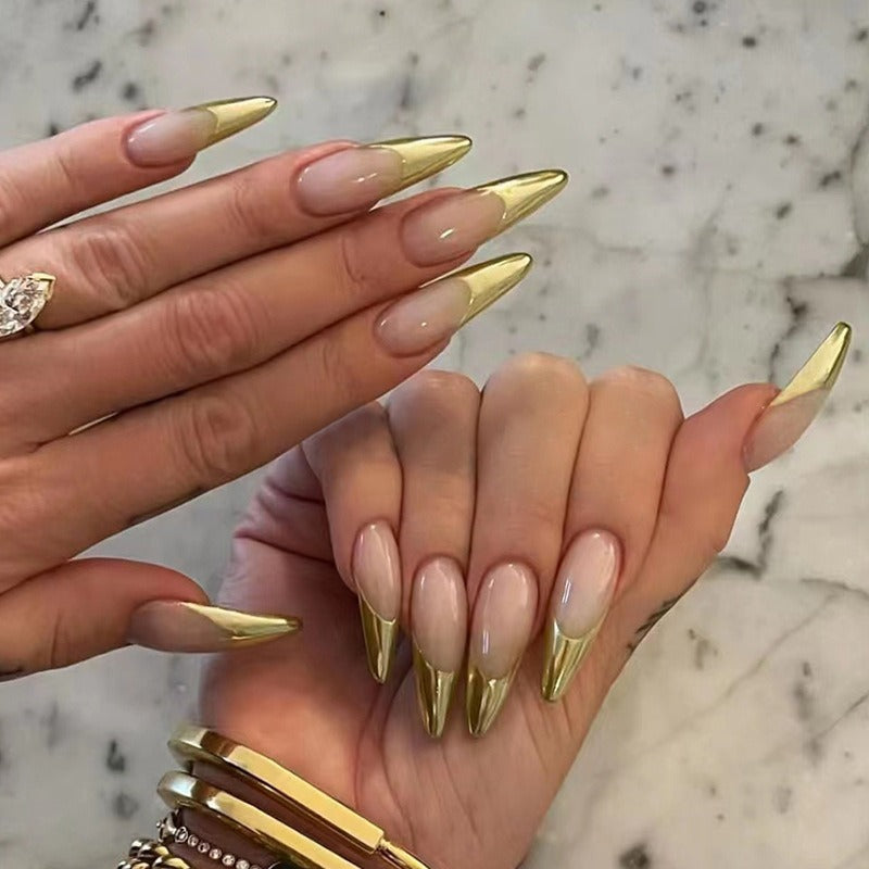 AOKOMELON French Gold Almond Nails