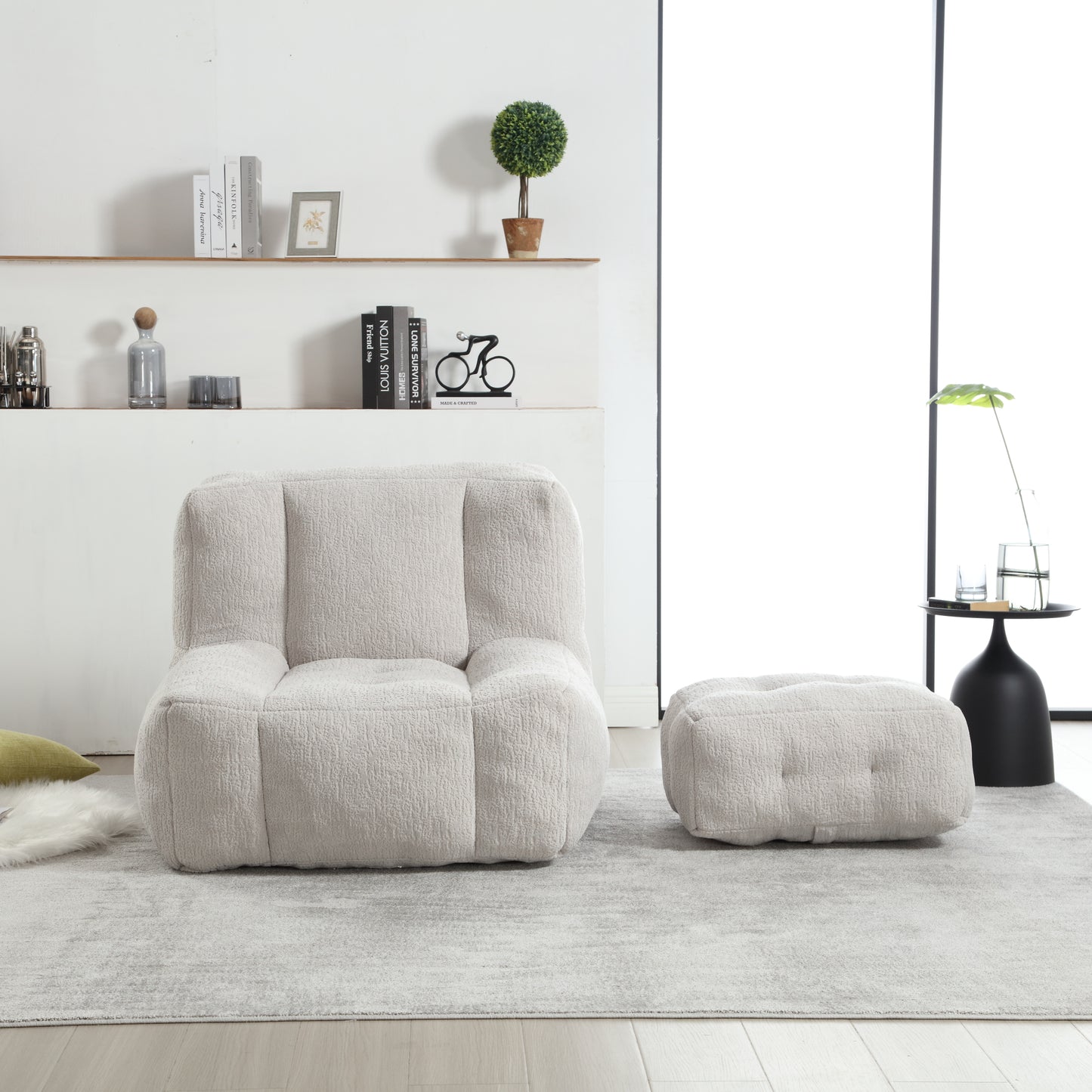 AOKOMELON  Indoor Fluffy  Super Soft Couch Chair with Memory Foam and Footstool