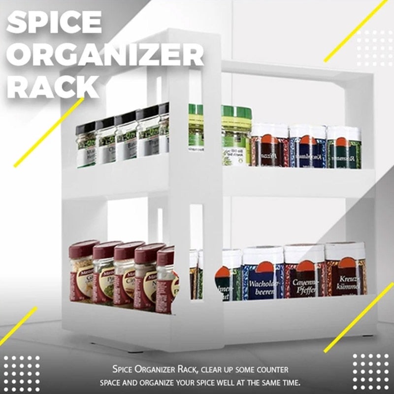 AOKOMELON Kitchen Spice Organizer Rack Multi-Function Rotating Storage Shelf