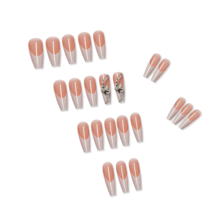 AOKOMELON 24 Pieces Of Finished Fake Nails Press On Nails French Ballet Manicure