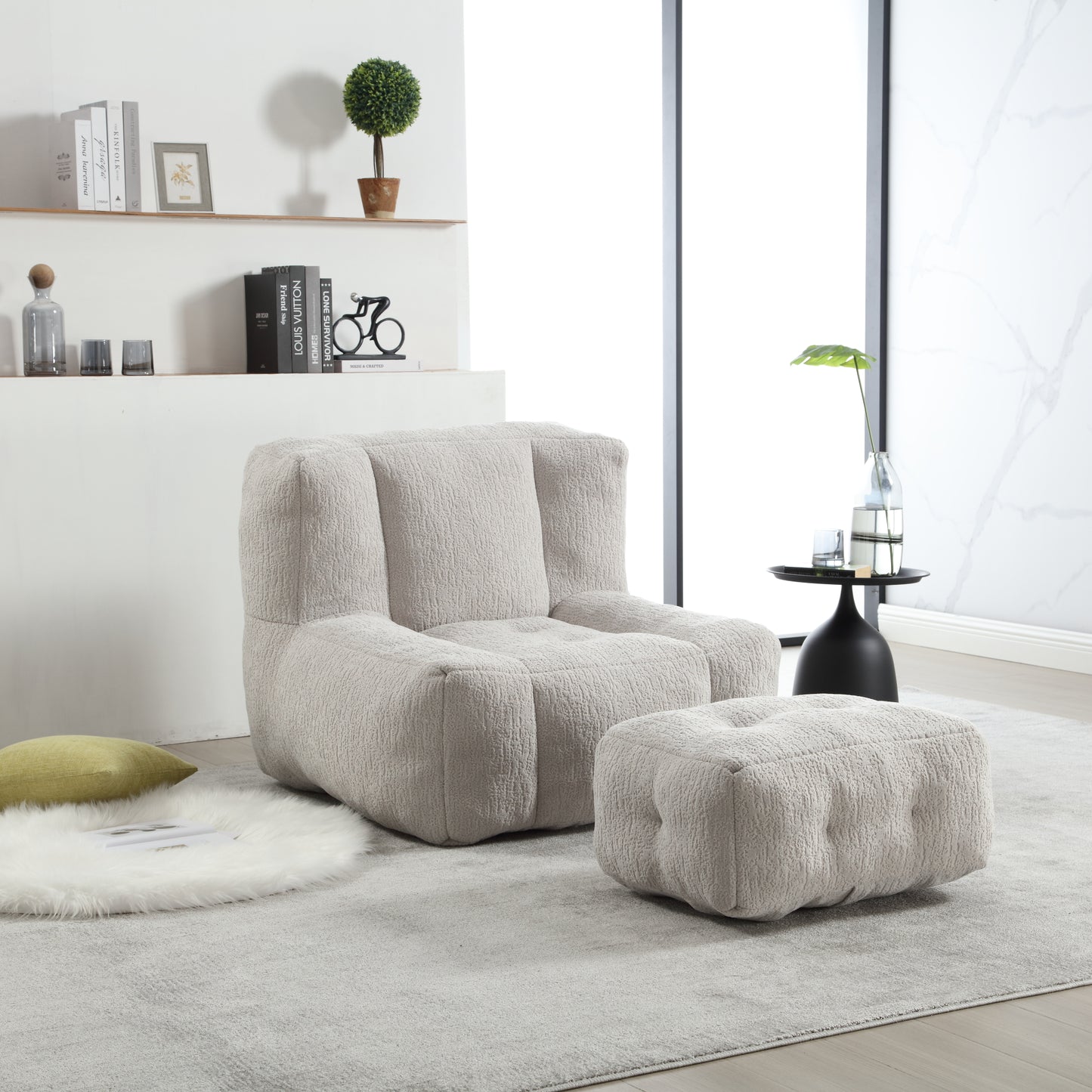 AOKOMELON  Indoor Fluffy  Super Soft Couch Chair with Memory Foam and Footstool