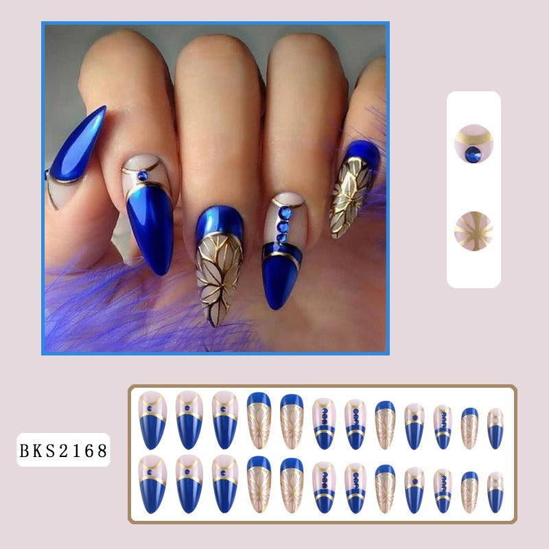 AOKOMELON Blue Gold Nails