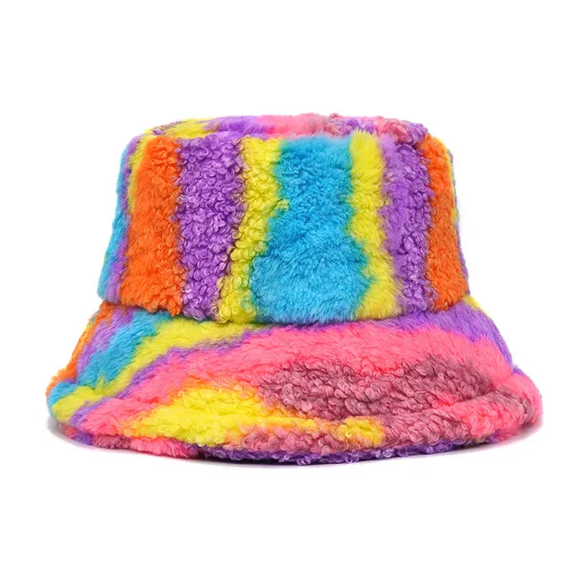 AOKOMELON Faux Fur Printed Plush Velvet Warm Bucket Hat