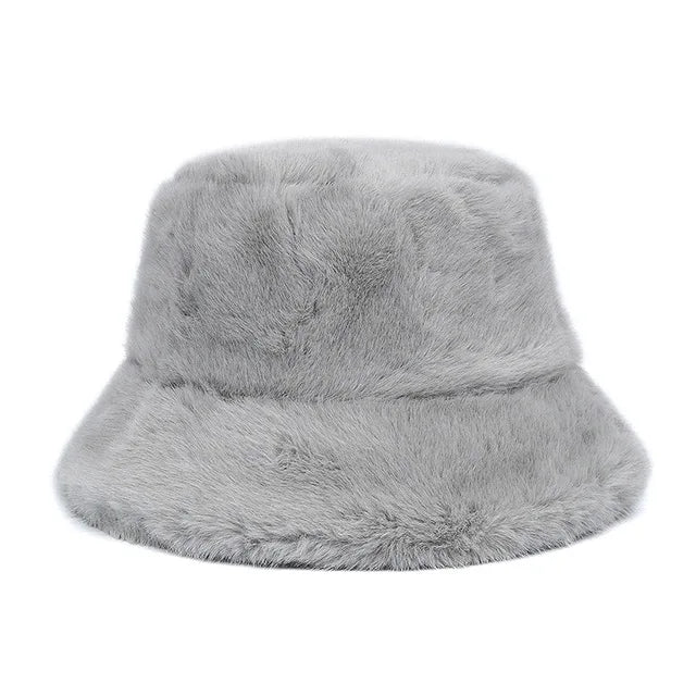 AOKOMELON Faux Fur Printed Plush Velvet Warm Bucket Hat