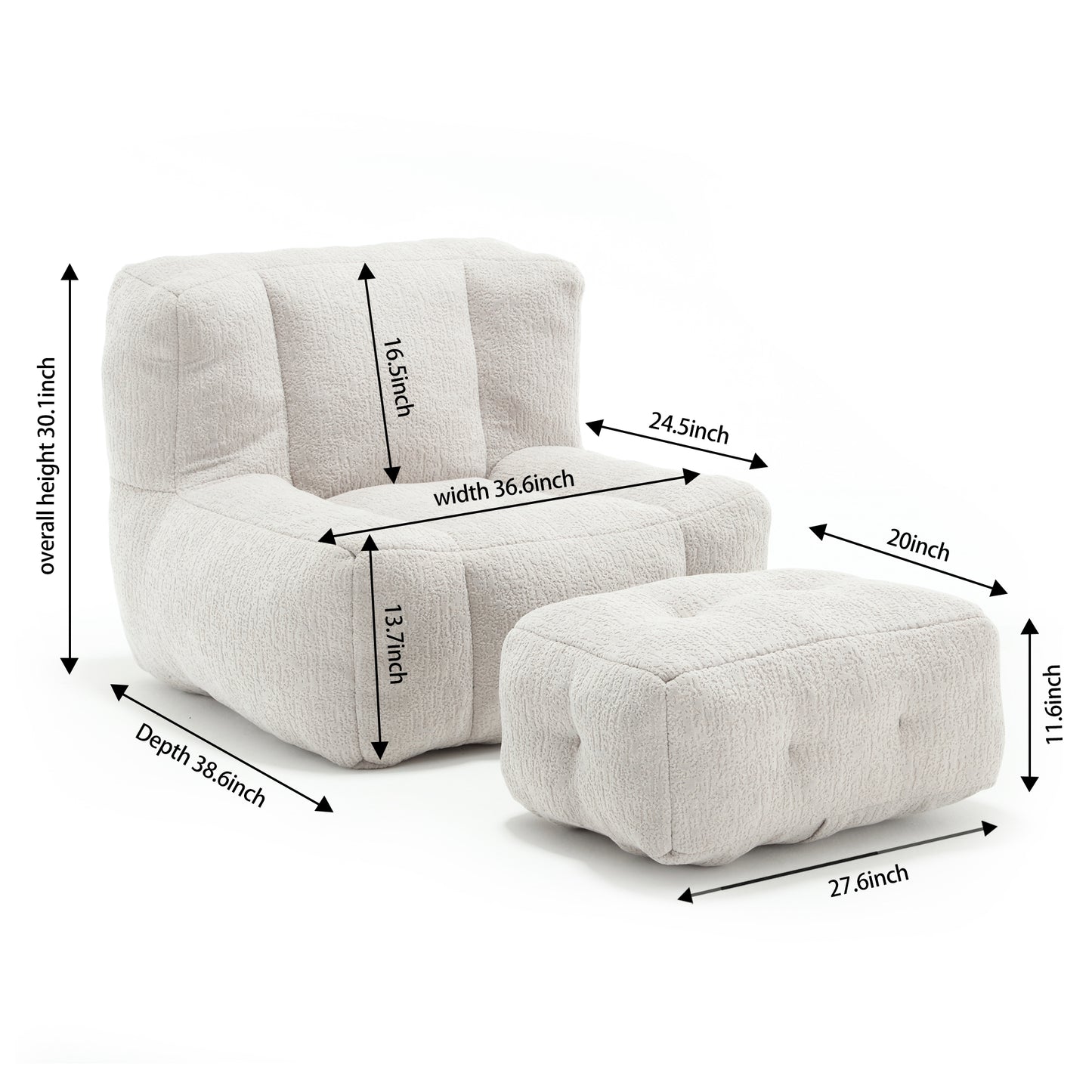 AOKOMELON  Indoor Fluffy  Super Soft Couch Chair with Memory Foam and Footstool