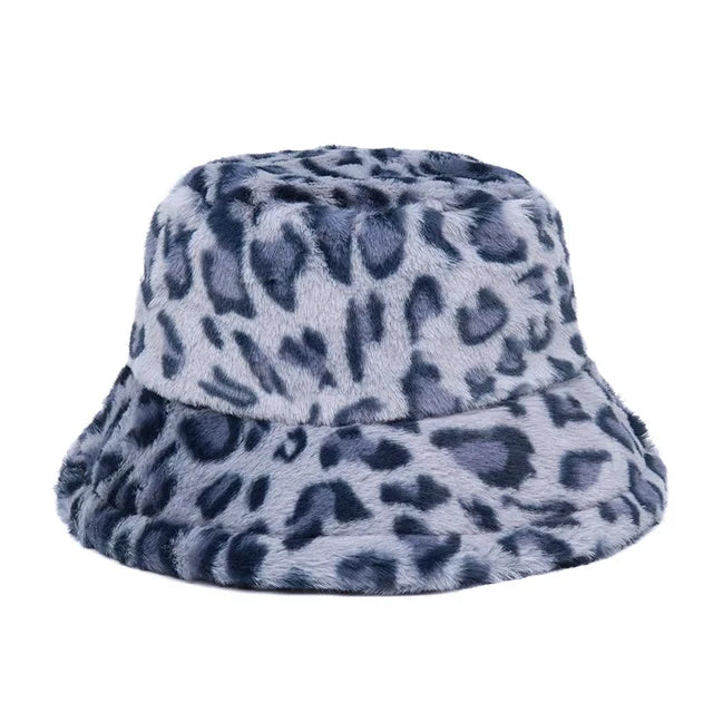 AOKOMELON Faux Fur Printed Plush Velvet Warm Bucket Hat