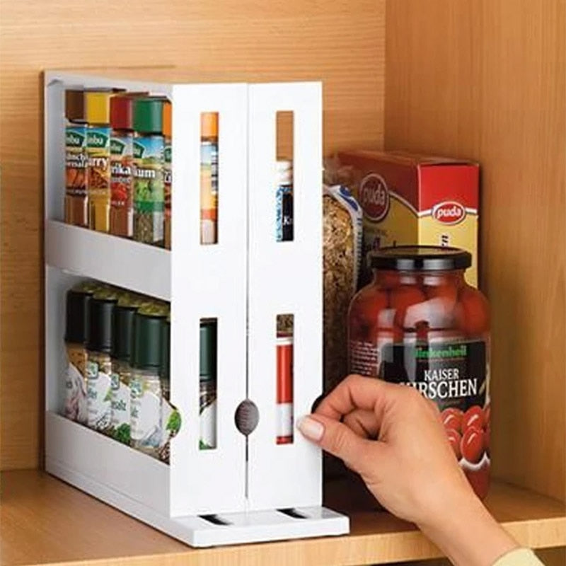 AOKOMELON Kitchen Spice Organizer Rack Multi-Function Rotating Storage Shelf