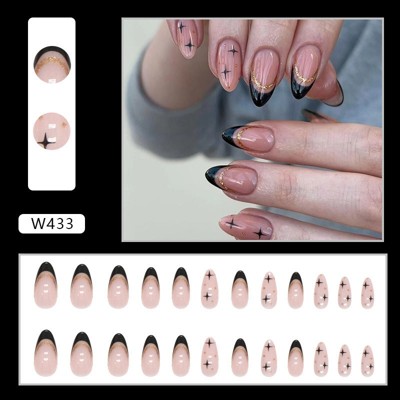 AOKOMELON Black French Almond Nails