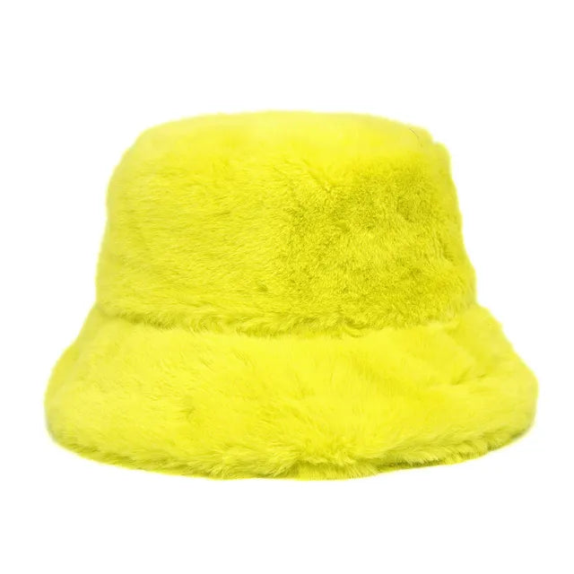 AOKOMELON Faux Fur Printed Plush Velvet Warm Bucket Hat