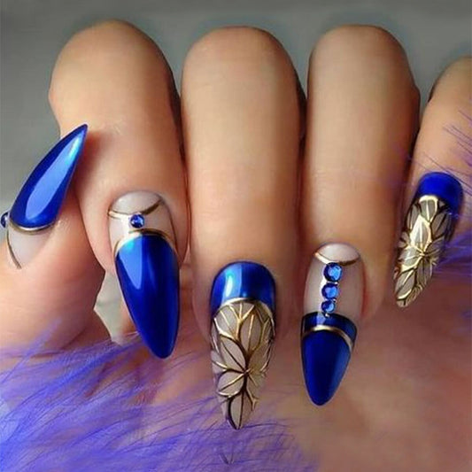 AOKOMELON Blue Gold Nails