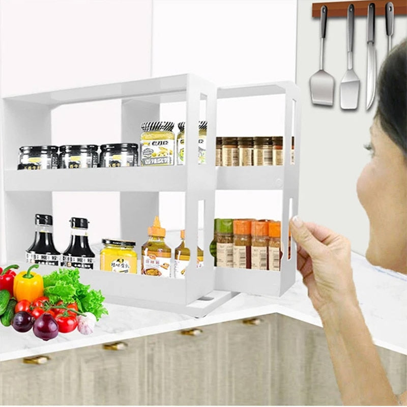 AOKOMELON Kitchen Spice Organizer Rack Multi-Function Rotating Storage Shelf