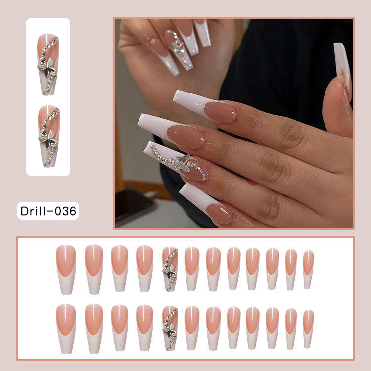 AOKOMELON 24 Pieces Of Finished Fake Nails Press On Nails French Ballet Manicure