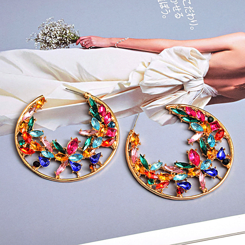 AOKOMELON  Round Colorful Diamond Earrings