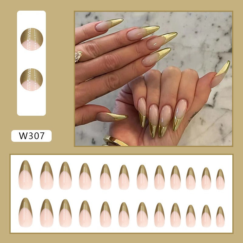 AOKOMELON French Gold Almond Nails