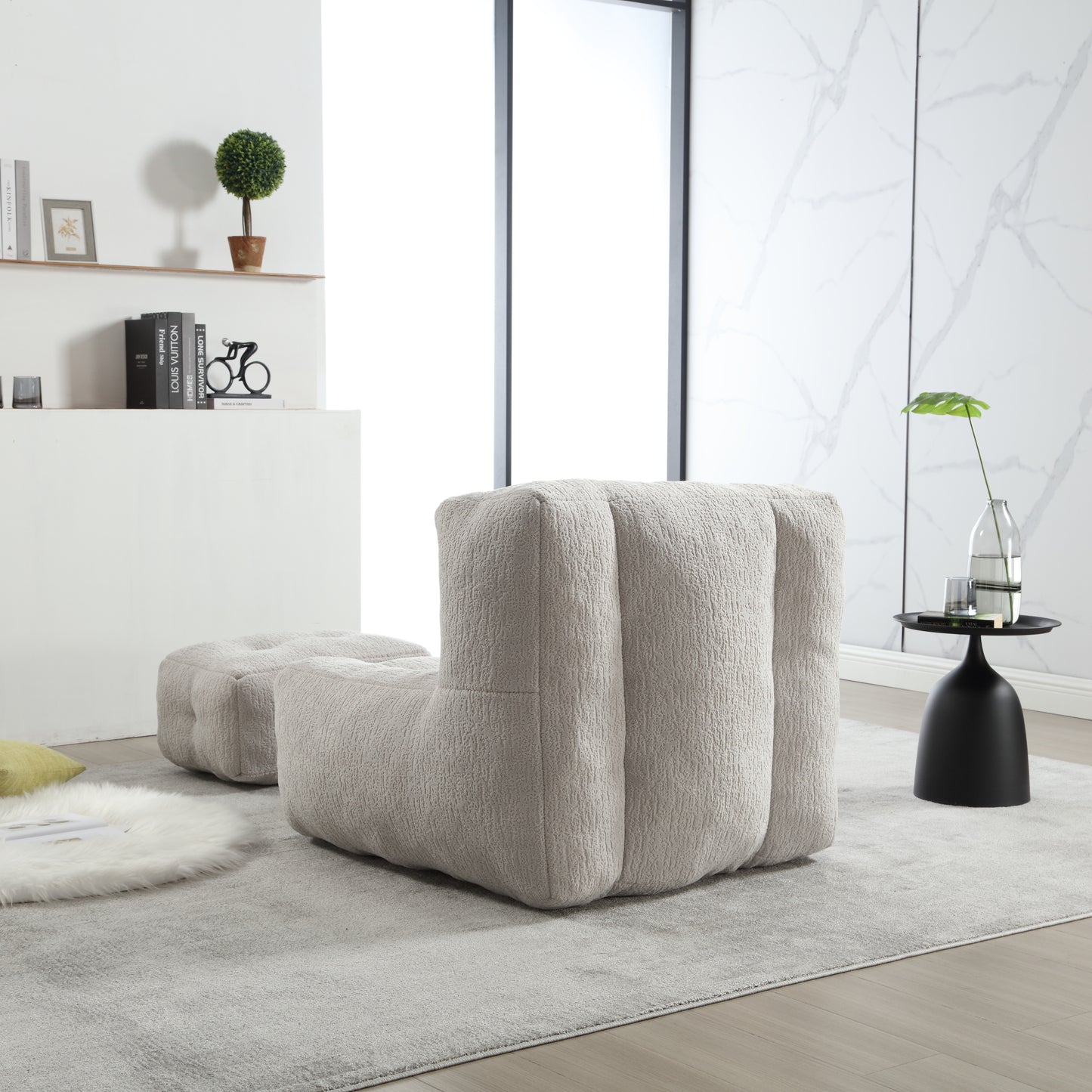 AOKOMELON  Indoor Fluffy  Super Soft Couch Chair with Memory Foam and Footstool