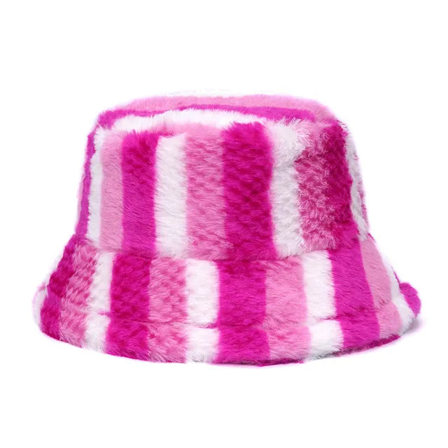 AOKOMELON Faux Fur Printed Plush Velvet Warm Bucket Hat