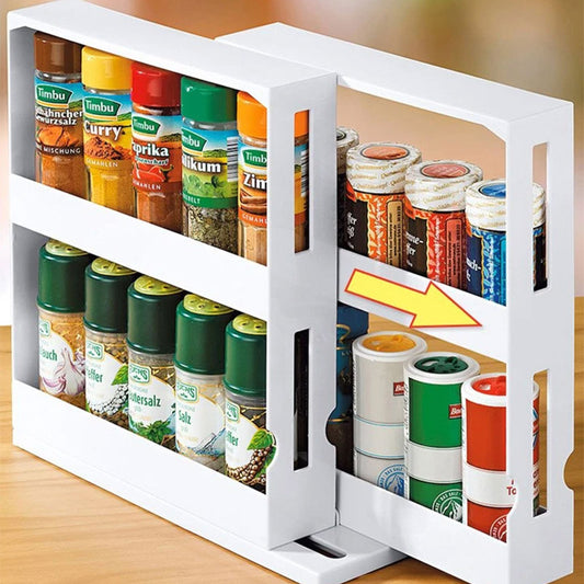 AOKOMELON Kitchen Spice Organizer Rack Multi-Function Rotating Storage Shelf