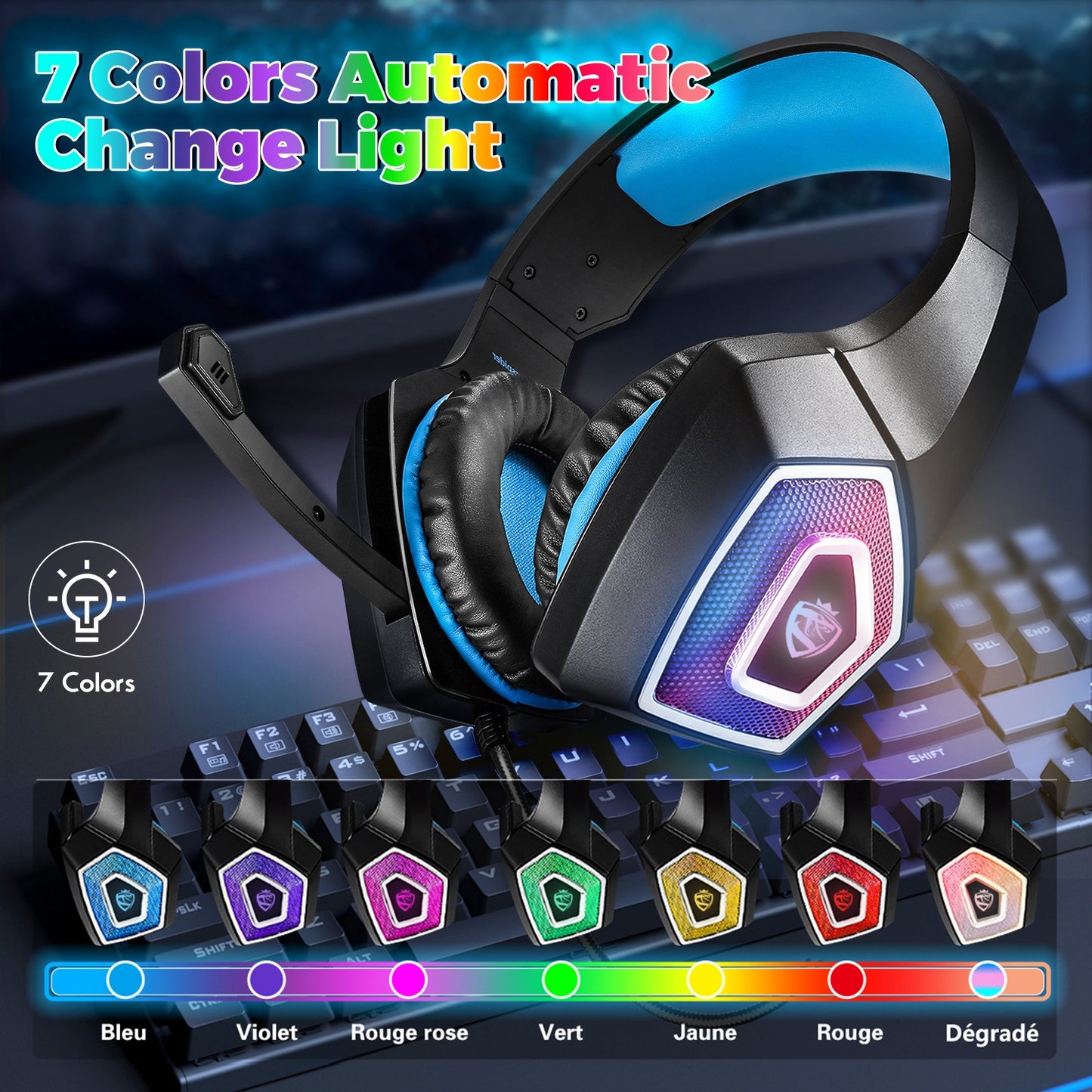 AOKOMELON Colorful RGB  Computer Wired Gaming Headphones