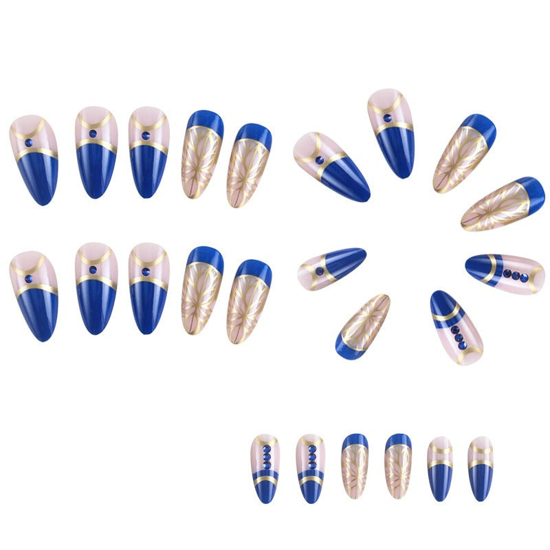 AOKOMELON Blue Gold Nails